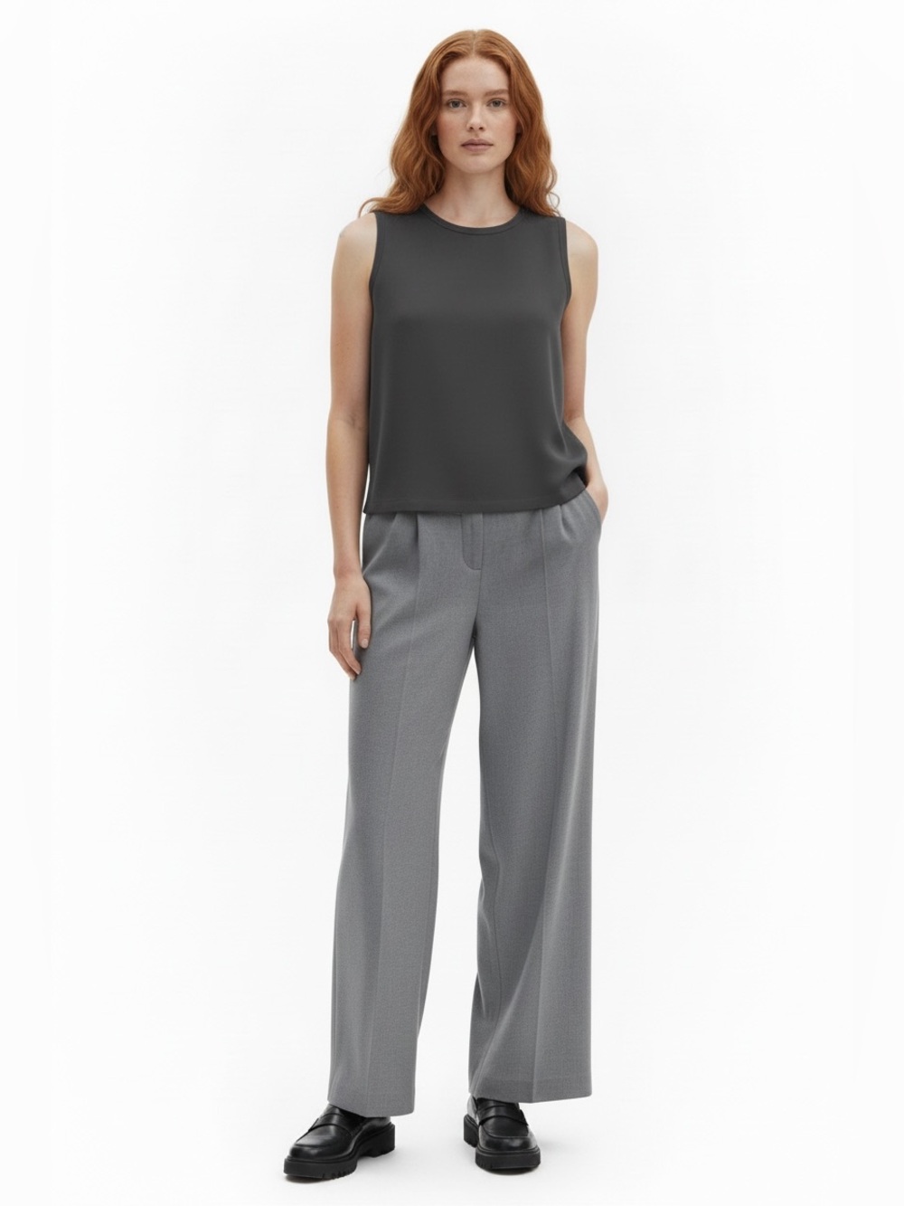 Eileen Fisher 100% wool long line tank camisole
vest natural modern minimalism M